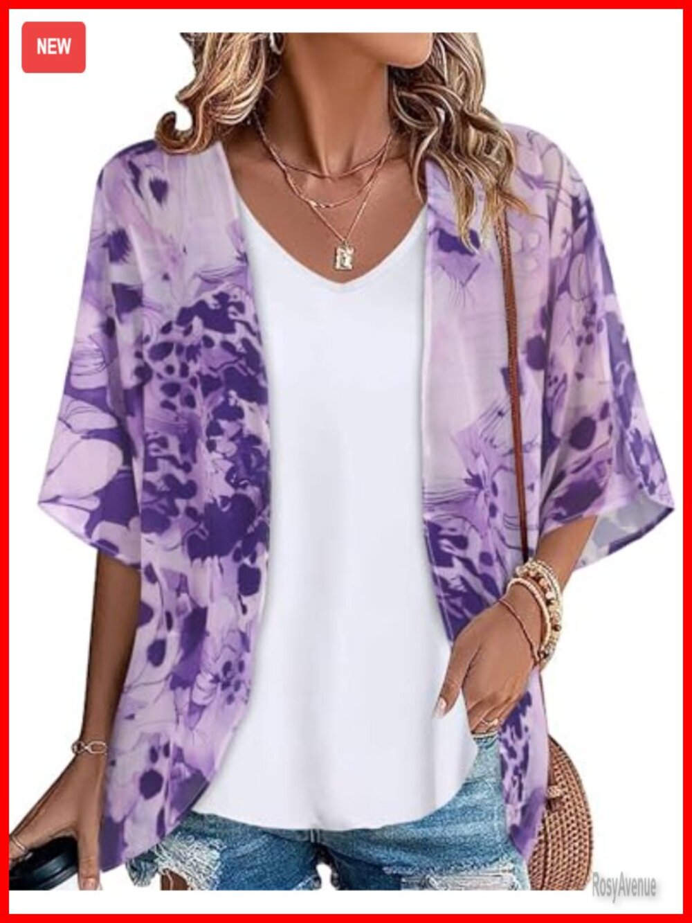 Chiffon Kimono Beach Cover Up Loose Floral Print Puff Sleeve Summer Top